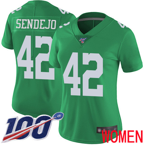 Women Philadelphia Eagles #42 Andrew Sendejo Limited Green Rush Vapor Untouchable NFL Jersey 100th
